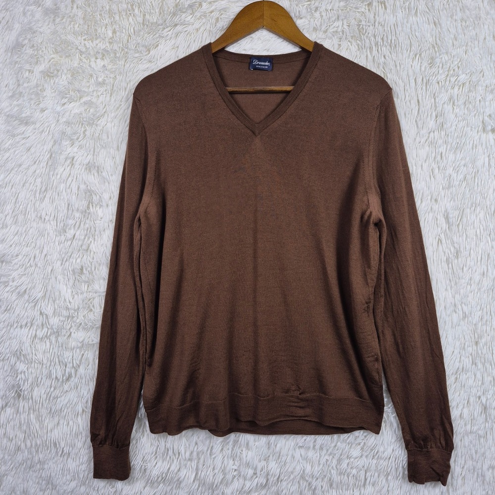 Drumohr Mens Brown 100% Extrafine Merino Wool V-Neck Sweater Size 50 Italy